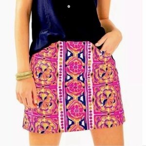 Lilly Pulitzer Marigold Skort Neon Pink Coral Floral Print Medallion Zipper sz4
